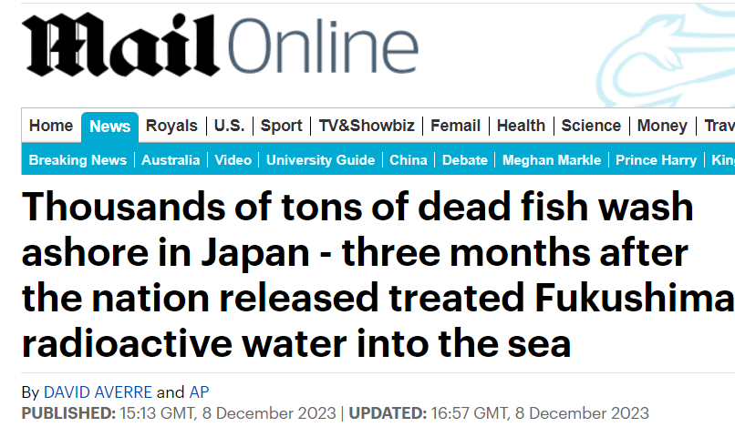 英国紙(Daily Mail)へ日本の外務省が申し入れ”函館イワシ大量死と福島第一原発処理水放出を関連づける記事” 20231208